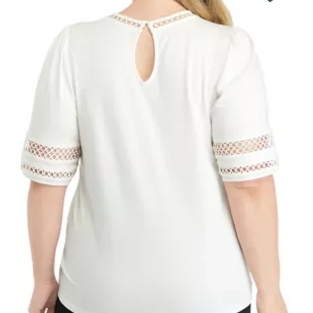 Anne Klein Harmony Knit Lace Trim Elbow Sleeve T-Shirt White Size 2X Casual - Picture 2 of 13